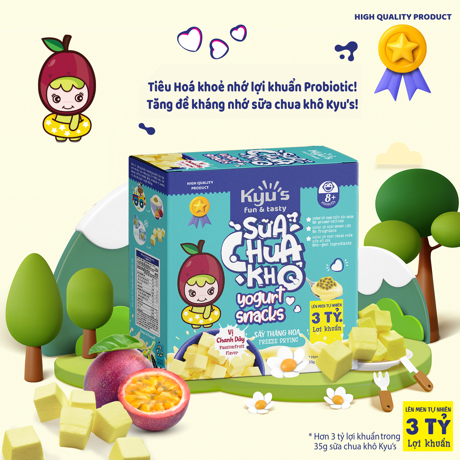 Sữa chua khô sấy thăng hoa dành cho bé_Kyus food Vị Chanh Dây 35G